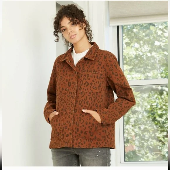 Universal Thread Orange Leopard Print Jean Jacket - Picture 7 of 7